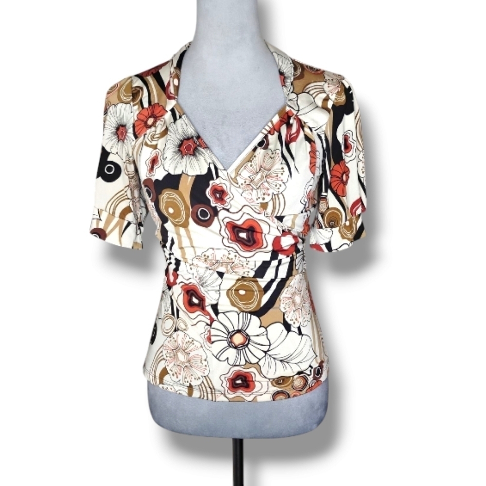 True Light Vintage Floral Wrap Tie Back Blouse